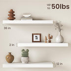 36Inch White Floating Shelves for Wall, 12 Inch Deep Shelves for Bedroom