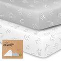 Pack and Play Sheets Fitted - 2-Pack Mini Crib Sheets for Pack N Play Mattress 38x26, Soft & Cozy, Neutral Toddler Playard Bedding, Snug Fitted Mini Baby Crib Mattress Cover Boy, Girl (ABC Land)