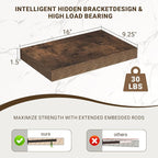 Acovy 16 Inch Floating Shelves, Wooden Shelves