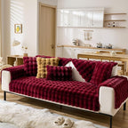 Christmas Faux Fur Couch Cover Fuzzy Soft Plush Thick Bubble Sofa Cover Luxury Sectional Couch Covers Luxury Anti-Slip Sofa Slipcover Washable Furniture Protector (Wine Red,28"x59")