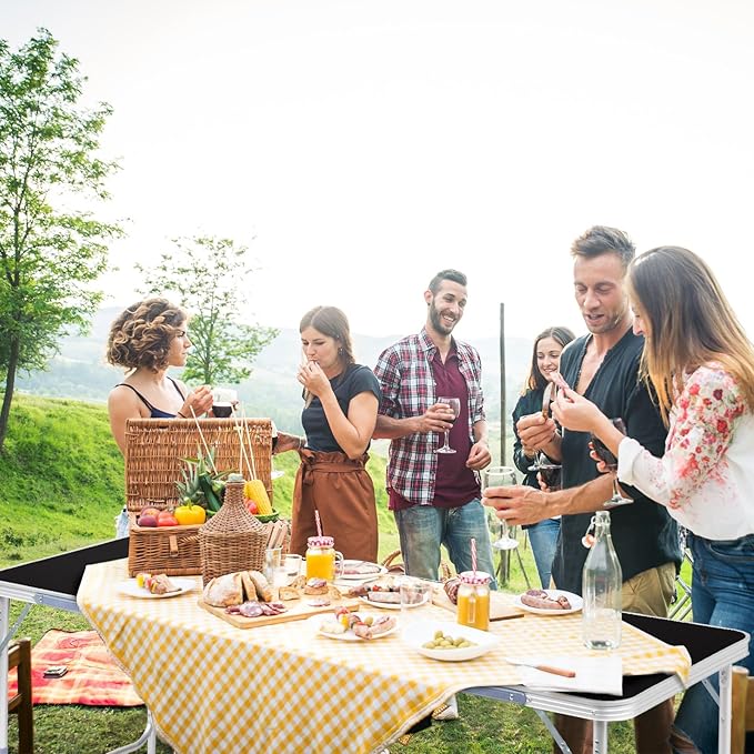 Outvita 6ft Portable Folding Camping Table, Outdoor Waterproof Adjustable Height Table, Aluminum Lightweight Suitcase Foldable Table for Picnic BBQ Beach Dining