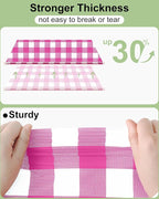 Smiry 8 Packs Gingham Disposable Table Cloth, 54 x 108 Inch Waterproof Plastic Tablecloth, Rectangle Hot Pink and White Checkered Table Covers for Party, Birthday, Picnic, Banquet
