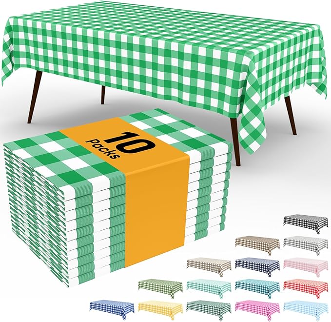 Smiry 3 Pack Green Gingham Disposable Tablecloths - 54" x 108" Heavy Duty Plastic Table Cloth, Waterproof Buffalo Plaid Table Covers for St. Patrick's Day, Banquets, Parties