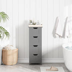 Bathroom Floor Storage Cabinet, Freestanding Wooden Side Organizer w/4 Drawers & Anti-Tip Kit for Bathroom Living Room Hallway Office Study, Grey