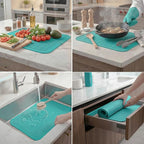 MicoYang Silicone Dish Drying Mat for Multiple Usage,Easy clean,Eco-friendly,Heat-resistant Silicone Mat for Kitchen Counter or Sink,Refrigerator or Drawer Liner Mint 2XL 24 inches x 18 inches