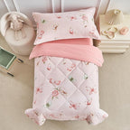 DuShow Pink Butterfly Toddler Bedding Set for Girls,4 Pieces Toddler Bed Set,Seersucker Toddler Comforter Set,Includes Comforter,Flat Sheet,Fitted Sheet and Pillowcase