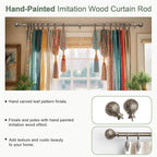 QDWIS 2 Pack Silver Curtain Rods for Windows 48 to 84 Inch,1'' Diameter Drapery Rods with Leaf Pattern Finials,Boho Adjustable Heavy Duty Curtain Rods Set,36-88'',Retro Silver