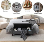 SOFTHION 58.1" Storage Bench Upholstered Linen End of Bedroom Bed Bench Ottoman with Tufted Cushioned Rolled Arm Large Storage Space for Reading Living Room Entryway, Grey