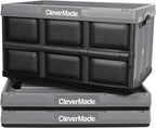 CleverMade Collapsible Storage Bins 62L (3-Pack) – Heavy Duty Collapsible Plastic Storage Bins, Large Stackable Folding Storage Bins for Garage, Car, Grocery & Home Organization - Stone