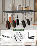 CHOEZON Hanging Pot Rack, Ceiling Mounted Pot Hanger for Kitchen, Metal Cookware Storage Organizer with 12 Hooks, for Storage of Cookware, Utensils in Kitchen, Black TPR31BB