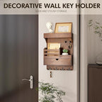 Rebee Vision Farmhouse Key Holder Wall Mount with Drawer Organizer – Pine Wooden Mail and Key Organizer for Wall with 6 Sturdy Hooks & Floating Shelf – Perfect for Retro Living Room Decor (Brown)