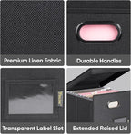 BALEINE File Organizer Box with Lid, Collapsible File Folder Organizer with Plastic Slide, Hanging File Folder Box for Office Document Storage (Tab Friendly, 2 Pack, Black)