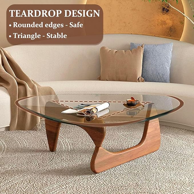 Glass Coffee Table, 44.9"×32.3"×15.8" Mid Century Modern Center Table
