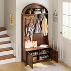 Hall Tree with Bench and Shoe Storage, Entryway Storage Bench with Coat Rack, 78.74" Coat Rack with 7 Hooks and Adjustable Shelves, Farmhouse Style Furniture Organizer for Hallway (Walnut, 78.74"H)