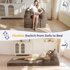 MAXYOYO Folding Sofa Bed with Backrest, Boneless Fold Out Couch Bed with Handle, 2 in 1 Convertible Bean Bag Chair to Floor Sofa Lounger, Comfy Folding Couch for Bedroom & Living Room, Brown