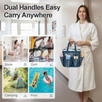 F-color Mesh Shower Caddy Portable, Upgrade Deeper 7 Pockets Shower Bag Basket Tote for College Dorm Room Toiletry Bathroom Essentials Gym Camp Quick Dry 2 handles with S Hook, Starlight Navy