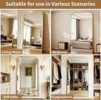 Full Length Mirror 81"x41" Arched Floor Standing Large Mirrors Full Body Mirror with Stand - with Aluminum Frame for Bedroom Living Room, Gold