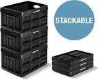 CleverMade Collapsible Storage Bins - Black 3 Pack 32L - Stackable Containers Heavy Duty Capacity Folding Crates - Space-Saving for Home