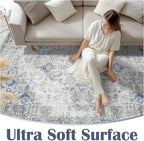 jinchan Kalen Area Rug 6x9 Washable Living Room Rug Soft Vintage Indoor Thin Retro Distressed Floor Cover Blue Floral Country Boho Rug Non Slip Carpet for Bedroom Office Dining Room