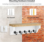 Nekon Key Holder for Wall, 11.8" W x 3.5" H x 2.8" D Decorative Key Organizer with Floating Shelf, Wall Mount Key Rack with 5 Hooks (Wood)