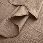 IR Imperial Rooms King Quilt Bedding Set Size (106" x 96") + 2 Pillow Shams (20" x 36"+ 2") - 3 Pcs All Season Lightweight Reversible Microfiber Coverlet Floral Embossed Quilt Bedspread (Beige)