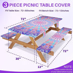 72x30 Picnic Table Cover with Bench Covers Reusable Polyester Camping Tablecloths for Outdoors Camp Trailer Stuff Traveling Road Trip Necessities Retirement Boho Summer Fall Party Decorations