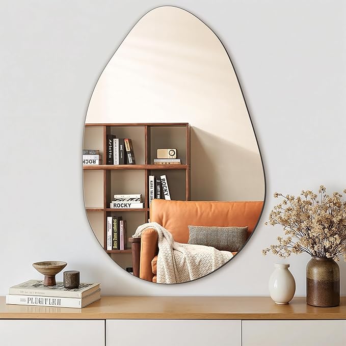 FICTOR Irregular Asymmetrical Wall Mirror, 32" x 21" Modern Decorative Mirror for Entryway, Bathroom, Bedroom, Living Room, Dining Room
