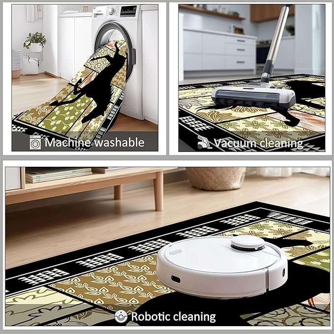 Western Horse Print Rugs 3x5ft,Boho Floral Area Rug, Botanical Print Low Pile Carpet, Stain-Resistant & Machine Washable Non-Slip Mat for Living Room, Bedroom, Dining Room