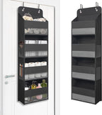 TYMENSH Black Over Door Organizer with 4 Large Clear Pockets, Compact Black Hanging Door Storage for Closet, Bathroom, Bedroom, Dorm, Nursery, Toys, Cosmetics, Baby Essentials