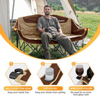KingCamp 3 Person Camping Chair, Oversized 1100lbs Heavy Duty Loveseat for Adults Portable Folding XL 2 Person Couch Padded Comfortable Three Seat with Cup Holder for Outdoor Lawn, Khaki/Coffee