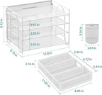 Marbrasse Desk Organizer and Accessories4-Tier Paper File Letter Tray Accessories & Workspace Desk Organizers with Drawer and 2 Pen Holders for School Home Office Supplies (White)