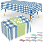 Smiry 20 Packs Gingham Disposable Table Cloth, 54 x 108 Inch Waterproof Plastic Tablecloth, Rectangle Aqua and White Checkered Table Covers for Picnic, Birthday, Party