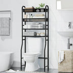4-Tier Over The Toilet Storage Shelf and Rack | Above Toilet Organizer with Metal Frame & Vinyl Mesh, Space-Saving Unit for Bathroom and Laundry Room, Black