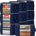 Fab totes 24 Gallons Clothes Storage,Foldable Thick Fabric Blanket Storage Bags, Containers for Organizing Bedroom, Closet, Clothing, Comforter, Organization with Handle (10 Pack,Blue)