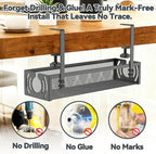 Cable Management, 15'' Under Desk Cable Management Tray No Drill, Metal Cable Organizer with Clamp for Wire Management, Cord Organizer for Home Office, Desk Accessories Organizer, Black
