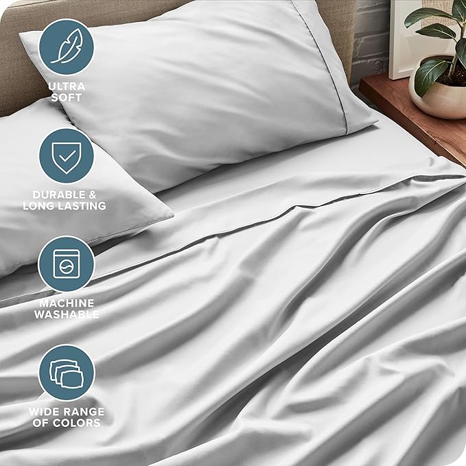 Bare Home King Sheet Set - Luxury 1800 Ultra-Soft Microfiber King Bed Sheets - Double Brushed - Deep Pockets - Easy Fit - 4 Piece Set - Bedding Sheets & Pillowcases (King, Cloud Grey)