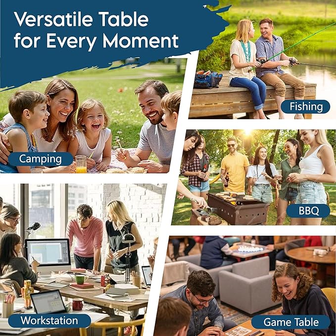 LOFTEY Folding Camping Table with 3 Adjustable Height, 3ft Foldable Aluminum Camp Table, Lightweight with Storage Bag, Portable for Outdoor, BBQ, Hiking, 34.2" x 15.7" x 27.5", Black