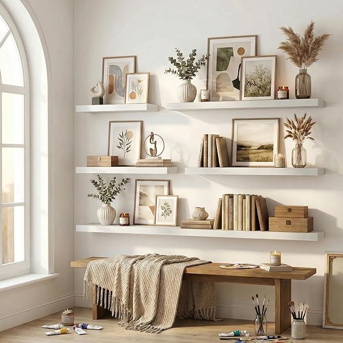 12 inch Deep Floating Shelves for Wall, 48 inch Wide Engineered Wood Wall