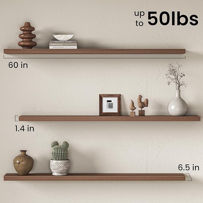 Fun Memories 60 Inch Fireplace Mantel Shelf, Deep Floating Shelves