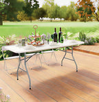 Folding Table 6ft Foldable Table with Built in Handle & Steel Legs / 6FT Heavy Duty Folding Portable,Perfect for Party, Dining Indoor/Outdoor Events, Tailgating & Backyard BBQ, White