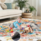 3x5 Wolf Dorm Rug - Watercolor Florals Small Rugs for Bedroom, Animals Area Rug Washable Non Slip for Bedroom Kitchen Living Room Entryway