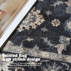 3x5 Washable Area Rug - Small Entryway Rug Non-Slip Charcoal Black Vintage Traditional Floral Kitchen Rugs Low Pile Boho Entry Carpet Throw Rugs for Living Room Bedroom Bathroom Entrance Office