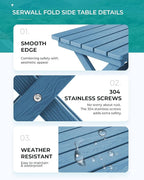 SERWALL Folding Adirondack Side Table, Portable Small Outdoor Table, Weather Resistant Outdoor End Table for Camping and Garden, Navy