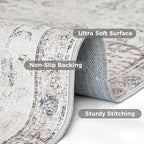 jinchan Kalen Runner Rug 2x5 Washable Hallway Rug Vintage Indoor Thin Retro Floor Cover Distressed Gray Floral Country Lightweight Non Slip Carpet for Entryway Bathroom Bedroom Living Room Grey