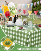 Smiry 20 Packs Gingham Disposable Table Cloth, 54 x 108 Inch Waterproof Plastic Tablecloth, Rectangle Sage Green and White Checkered Table Covers for Picnic, Birthday, Party