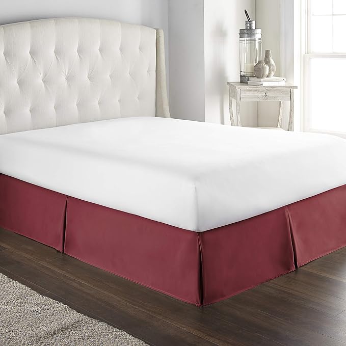 Bed Skirt - 100% Cotton 800 Thread Count Box Pleated Bed Skirt - Luxury Pleated Dust Ruffle, Hotel Quality Modern Bed Skirt, Easy Fit with 12 Inch Tailored Drop, King XL, Burgundy