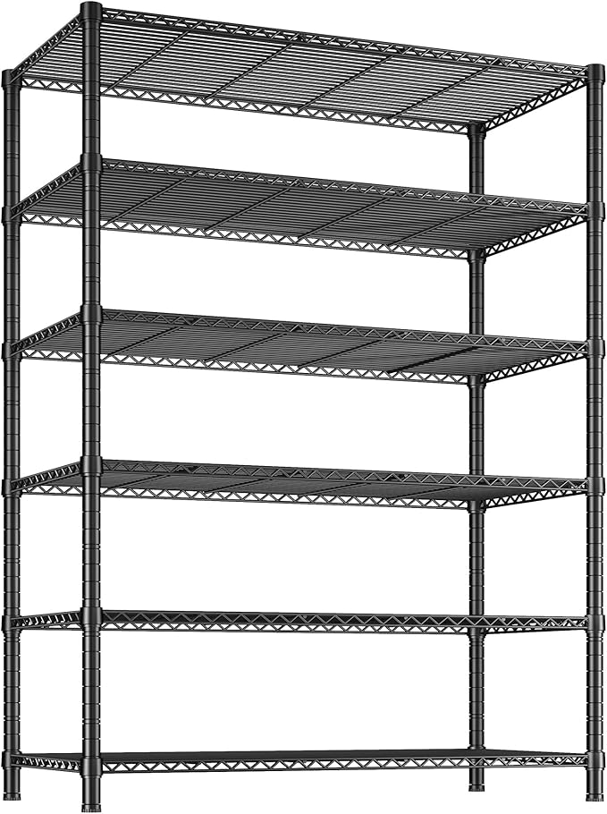 REIBII 6 Tier Wire Shelving,1800LBS Storage Shelves Metal Shelves for Storage Rack,75''H Adjustable Garage Shelving Heavy Duty Shelving Units Pantry Shelf Kitchen,75''HX35.5''WX18''D
