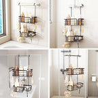 SWTYMIKI Shower Caddy Hanging Organizer - Over the Door Shower Caddy with Soap Holder, 11 Hooks, 2 Installation Ways, Stainless Steel Rustproof Bathroom Organizer, Bronze