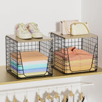 SWTYMIKI 2PCS Closet Organizers and Storage - Stackable Closet Basket with Wood Top Shelf, Clothes Storage Shelves, Clothes Drawer Bins for Wardrobe, Bedroom, Entryway, Black