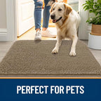 OLANLY Dog Door Mat for Muddy Paws 70x35, Absorbs Moisture and Dirt, Absorbent Non-Slip Washable Doormat, Quick Dry Chenille Mud Mat for Dogs, Entry Indoor Entryway Carpet for Inside Floor, Tan